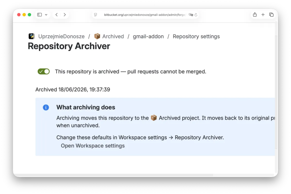 Merge check failing on a pull request into an archived repository