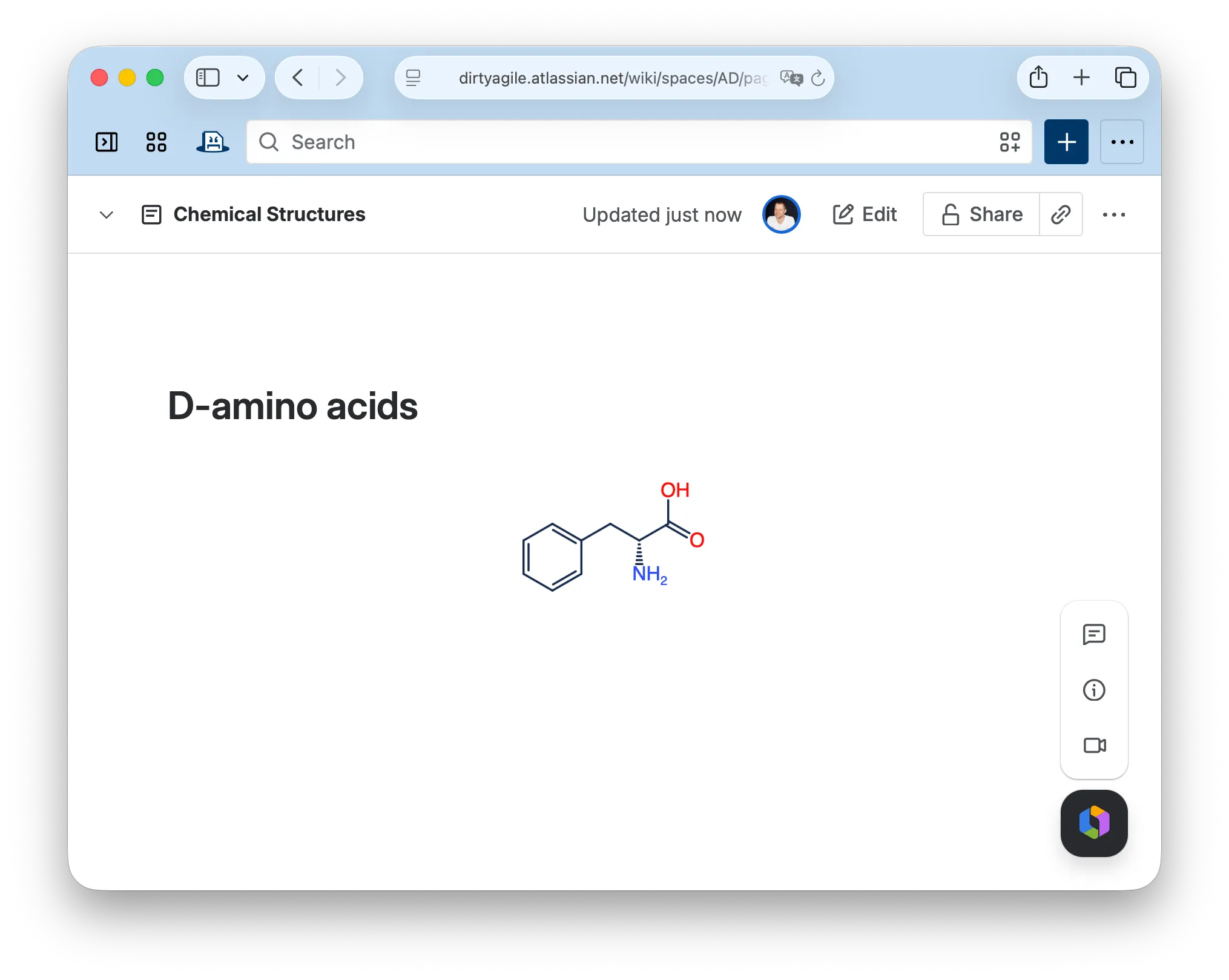 Rendered molecule on the published Confluence page