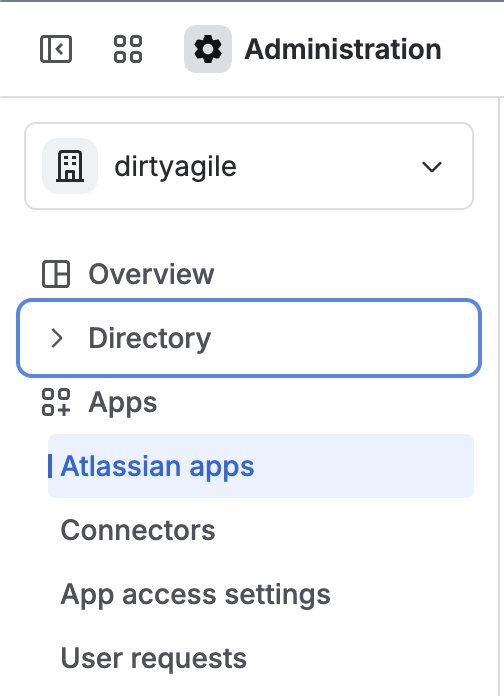Atlassian Administration sidebar with Apps → Atlassian apps highlighted